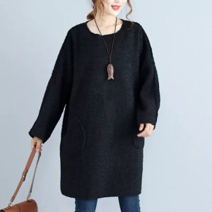 Long Sleeve Corduroy Dress With Flared Design